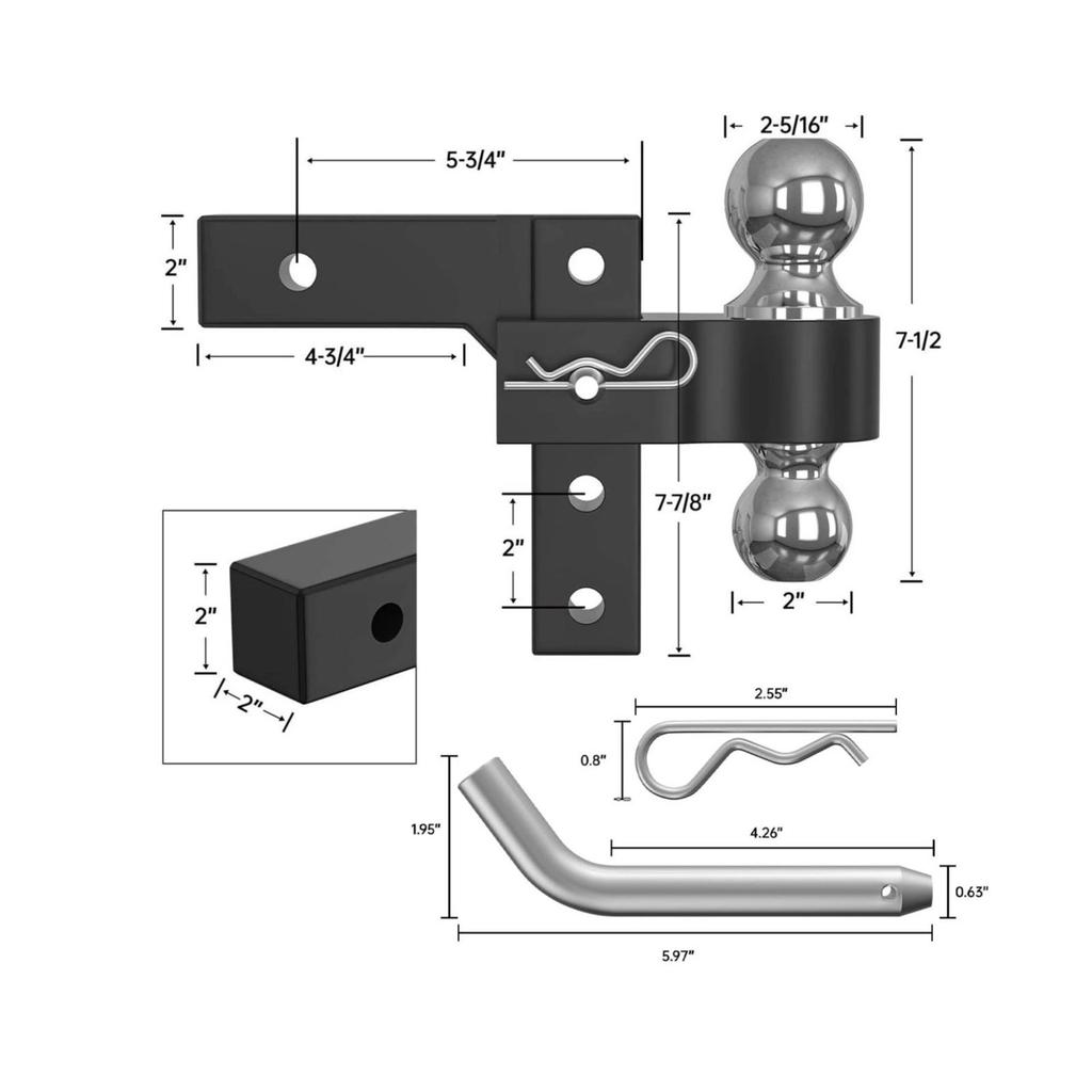 Aluminum Trailer Hitch with Adjustable Arm Fast-Release Double Ball