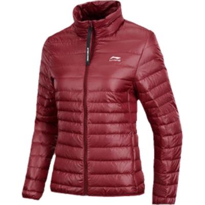 Спортивная модная куртка-пуховик с воротником-стойкой, однотонная молния с длинным рукавом, женская верхняя одежда, темно-каштановый цвет, красный AYMN092-2