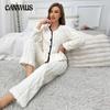Simple Leisure Solid Colour Flannel Home Wear Pajamas Suit Striped Pajamas Women's Long Sleeve Long Trousers