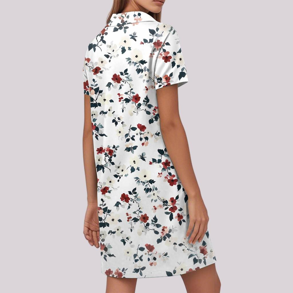 Женское повседневное модное платье с цветочным принтом и лацканами, короткий рукав, V-образный вырез, короткая юбка