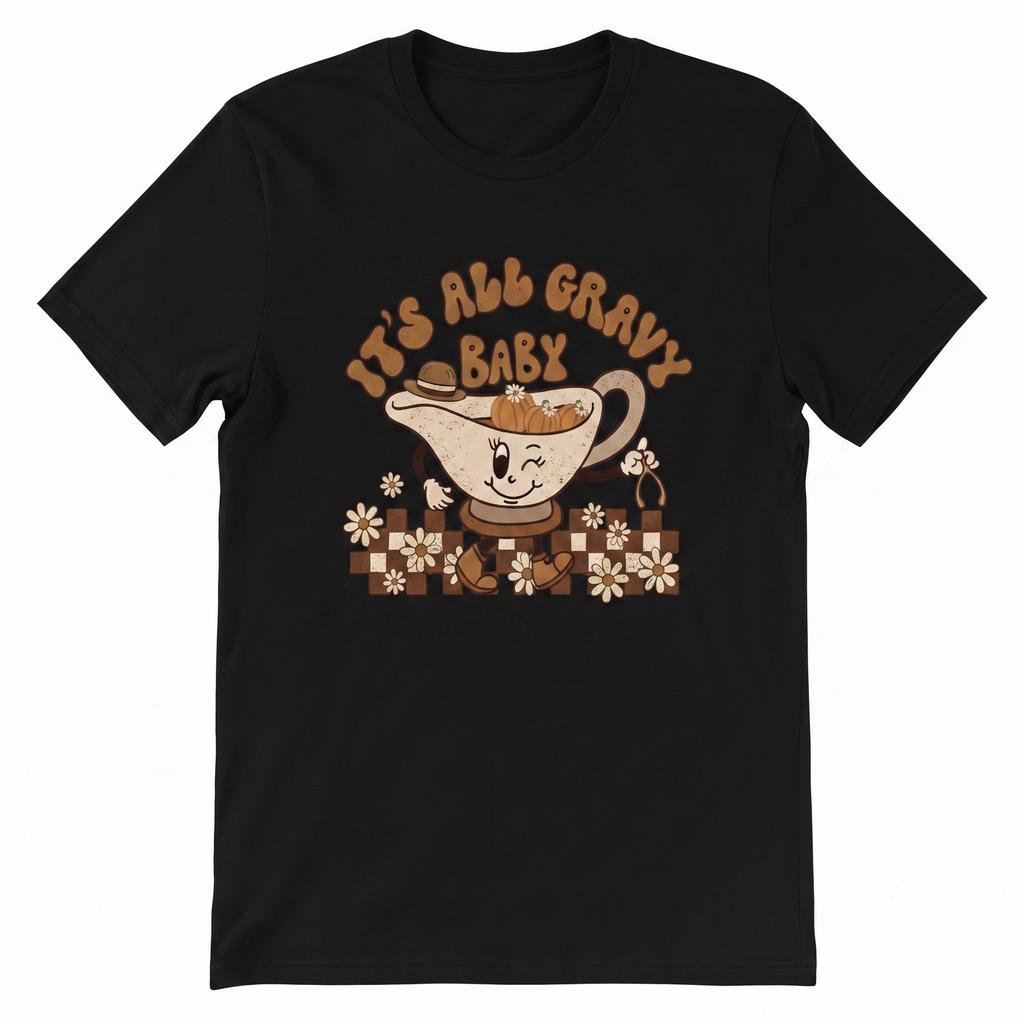 It's All Gravy Baby Cute Cartoon Gravy Boat Thanksgiving Retro T-shirt