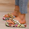 Women's Platform Flip-flops Slippers Summer New Graffiti Metal Chain Decoration Wedge Slippers for Women Beach Shoes Plus Size