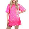 Women's Sequin T-Shirt Dress Sparkly Casual Short Sleeve Party Club Outfit Costume