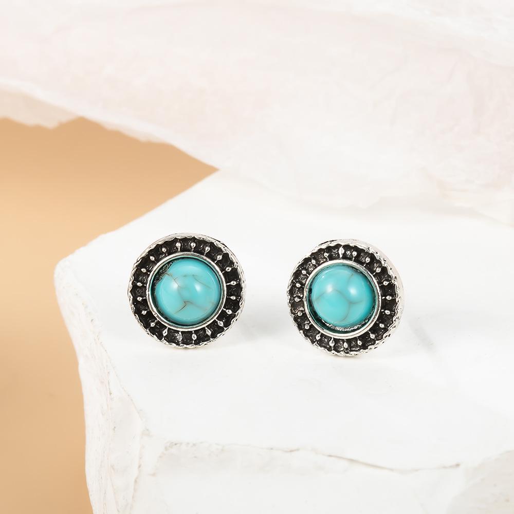 2024 European & American Retro Bohemian Turquoise Stud Earrings