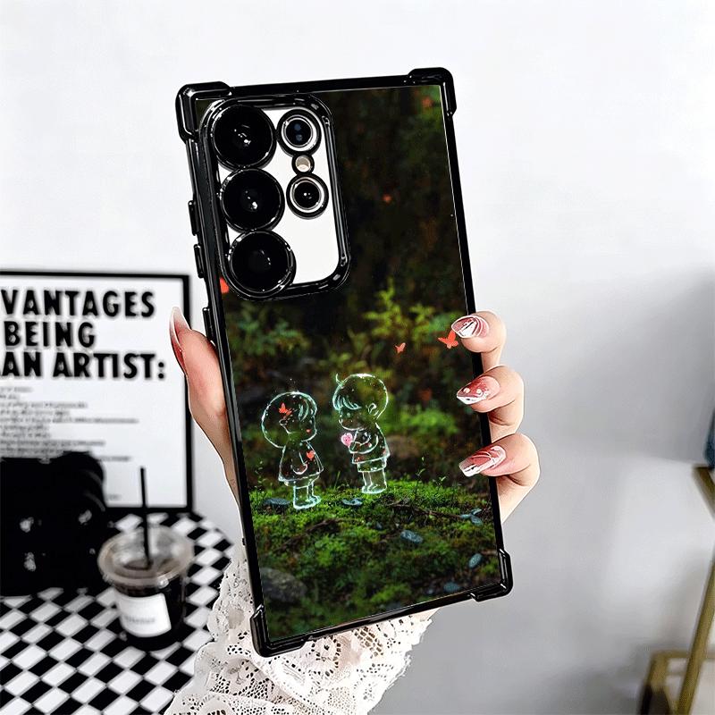 Nature Cute Child Painting Style Plating Phone Case For Samsung Galaxy S24 S25 FE S26 Edge S23 Ultra S22 S21 Plus S20 Anti-Fall