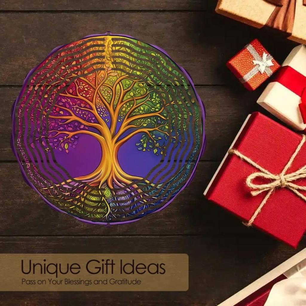 Vibrant Metal Mandala Wind Spinner – Tree of Life Design, Outdoor Hanging Decor for Garden, Patio & Holidays (Christmas, Halloween, Mother’s Day