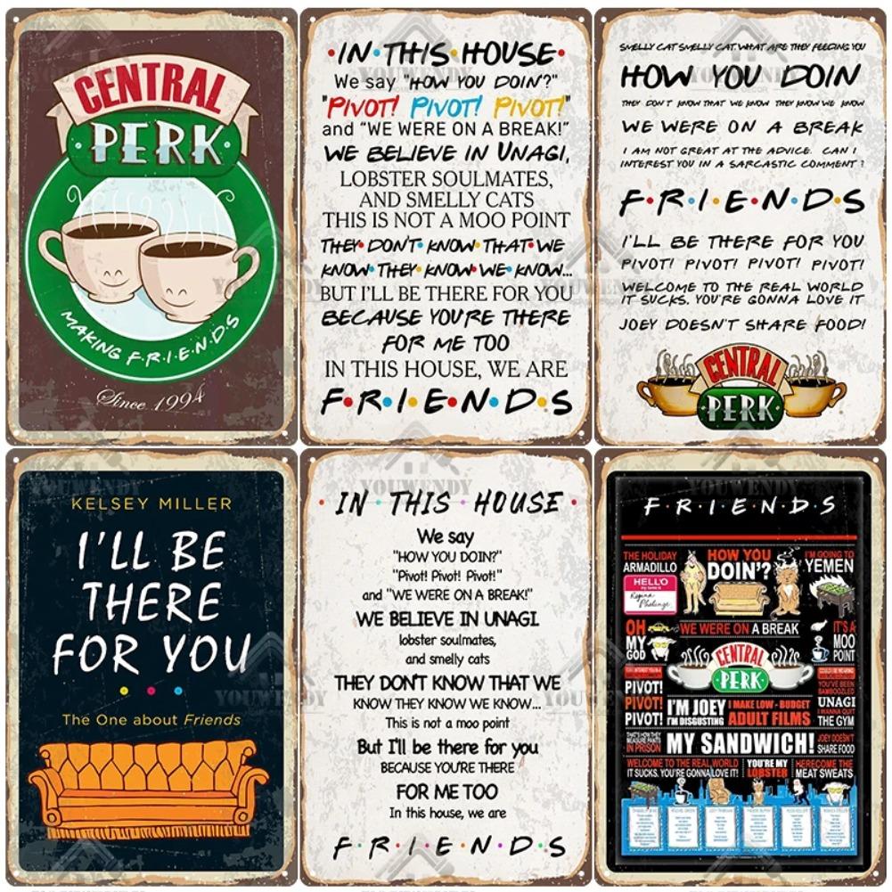 Кофе из Центральной кофейни «Друзья», Винтажная металлическая жестяная вывеска, Декоративная табличка, Ретро тарелка Кафе Кухня Гостиная Бар Постер, UW83