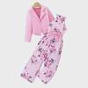Комбинезон с цветочным принтом и розовой курткой в европейском стиле из двух предметов для девочек