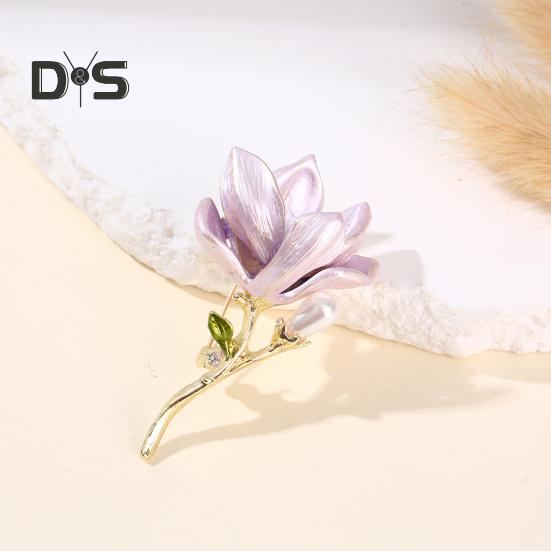 Magnolia Brooch Zinc Alloy Pin with Oil Dripping Process Decorative Pin T-Shirts Dresses Coats Badge Jewelry Accessory