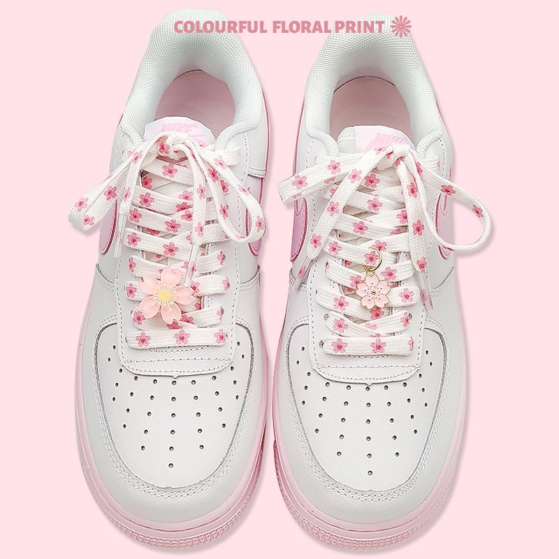 New Shoelaces for Sneakers Flat Printed Cherry Blossoms Shoe Laces High-top Canvas Shoelace For AF1 Woman Man Sport Shoe Strings