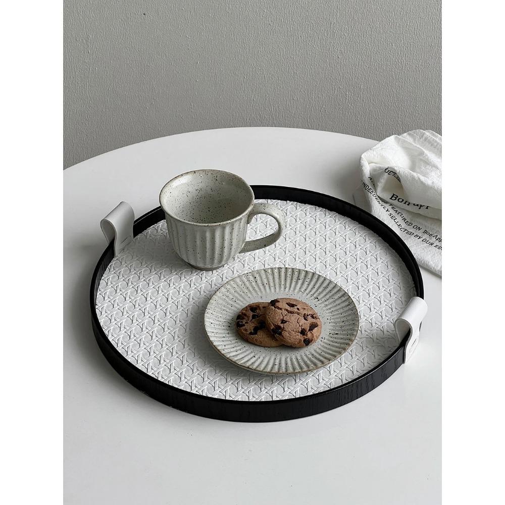 Nordic Round Jewelry Tray Woven Leather Storage Tray Living Room Kitchen Desktop Cosmetic Sundries Plate Home Decoration