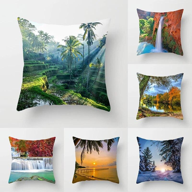 Landscape  Sunrise Sunset Scenery Pillow Cover Sofa Decoration Car Office Seat Cushion  Room Home