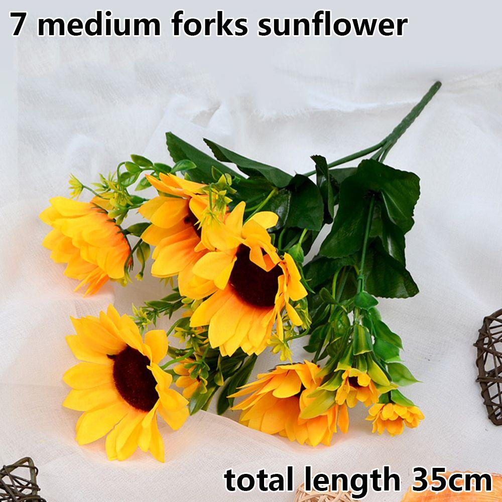 5/7/22 Heads Decorative Bright Yellow Real Touch Artificial Flower Fake Flores Bouquet Wedding Decoration Silk Sunflower