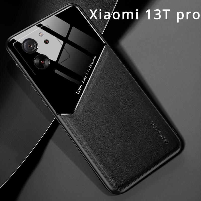 Силиконовый чехол для телефона Xiaomi 13T Pro 5G, роскошный защитный чехол для объектива, магнитный кожаный автомобильный магнитный противоударный чехол