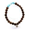 Stones and Minerals. Dominican Republic Larimar Bracelet + 8mm Wooden Beads. Made In France.
