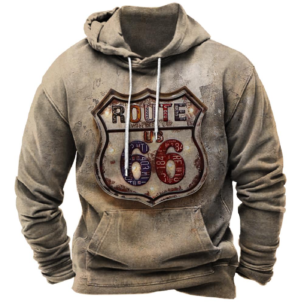 Винтажное худи Route 66 3D-принт Толстовки Модные толстовки Свитшоты Для мальчика Женская Мужские спортивные костюмы Мужская Женская Одежда толстовки