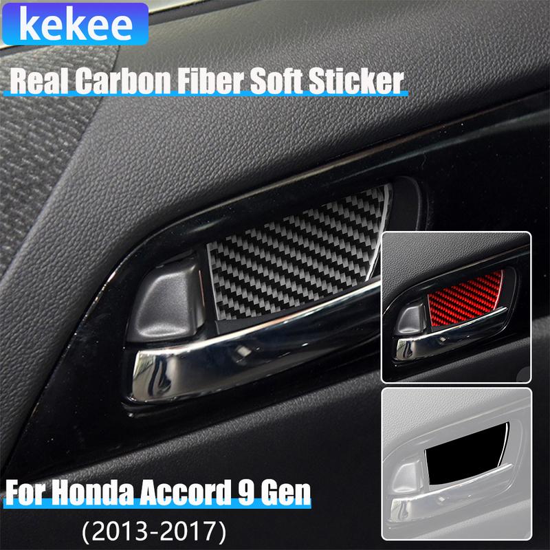 Real Carbon Fiber Car Accessories Door Handle Bowl Panel Trim Cover Soft Sticker For Honda Accord 9th Gen 2014 2015 2016 2017