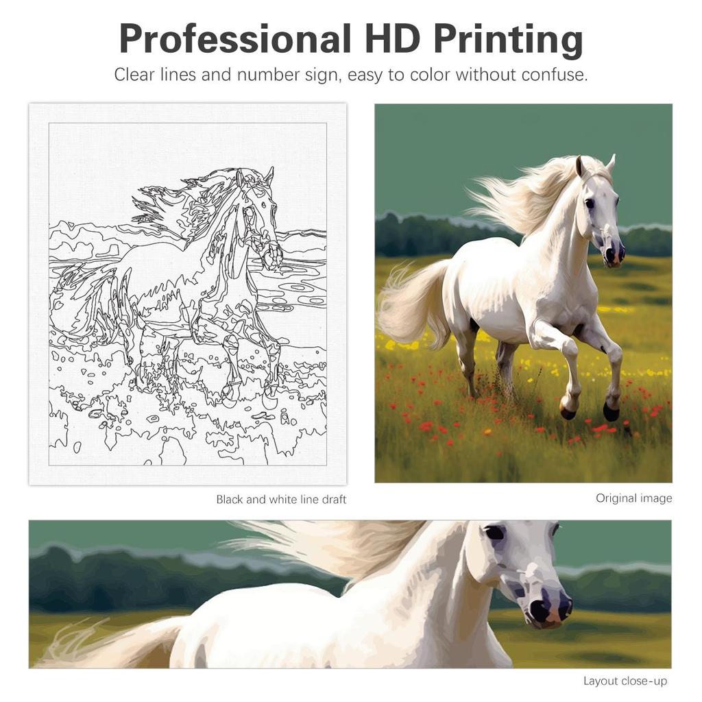 Рамка Белая Лошадь для рисования по номерам, наборы для взрослых, животное, сделай сам, рисунок по номерам, краска на холсте, картина для домашнего декора, 40x50 см