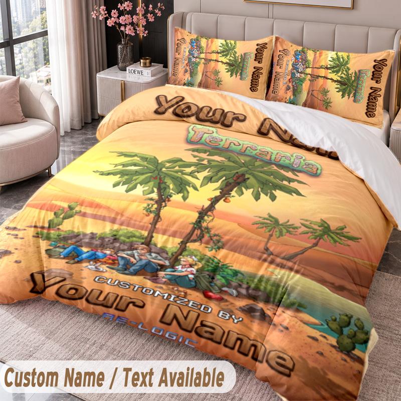Custom Name Text 3Pcs Bedding Set Terraria Duvet Cover And Two Pillowcases