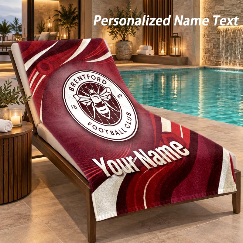 Custom Text Brentford Football Print Beach Towel Large Towel For Home Bathroom Beach