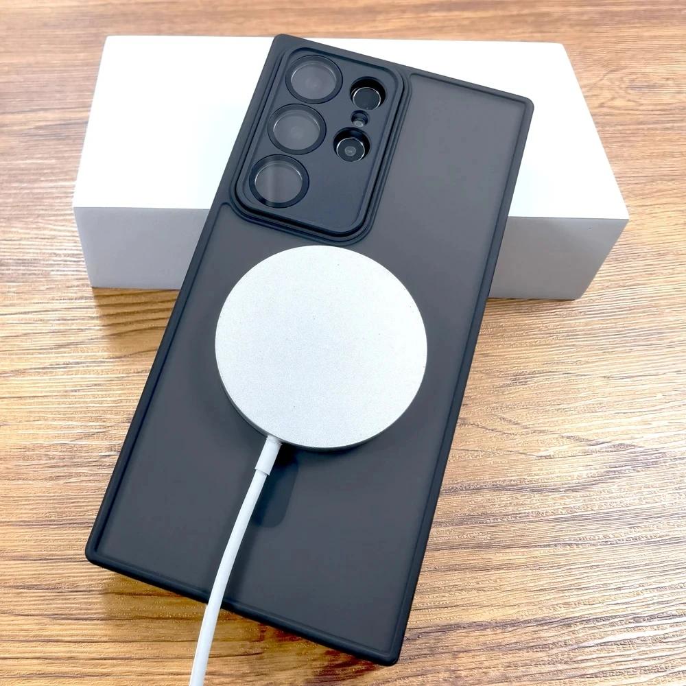 Magnetic Matte Case For Samsung Galaxy S25 S24 S23 S22 Ultra Plus S23Ultra S 25 For Magsafe Wireless With Lens Protection Cover