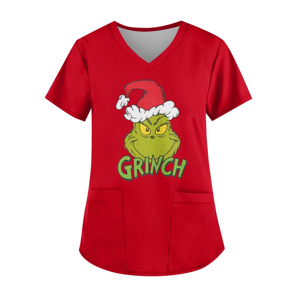 Плюс Размер Печатный Рабочий Униформа Топы Для Женщин Крест V-образный вырез Печати Короткий Рукав Забавные Футболки Рабочая Одежда Футболка С Карманами