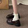 Brown Retro British Style Heightened Platform Small Leather Shoes Women's 2025 Spring and Autumn New French One-pedal Loafers