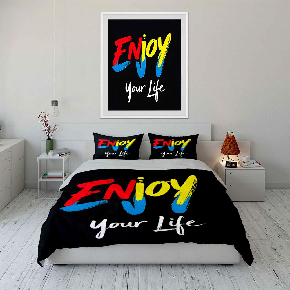 "Enjoy Your Life Bedding Set" Bedding Duvet Cover Set Duvet Cover Pillowcases (1 * Duvet Cover 2 * Pillowcases, without duvet insert)