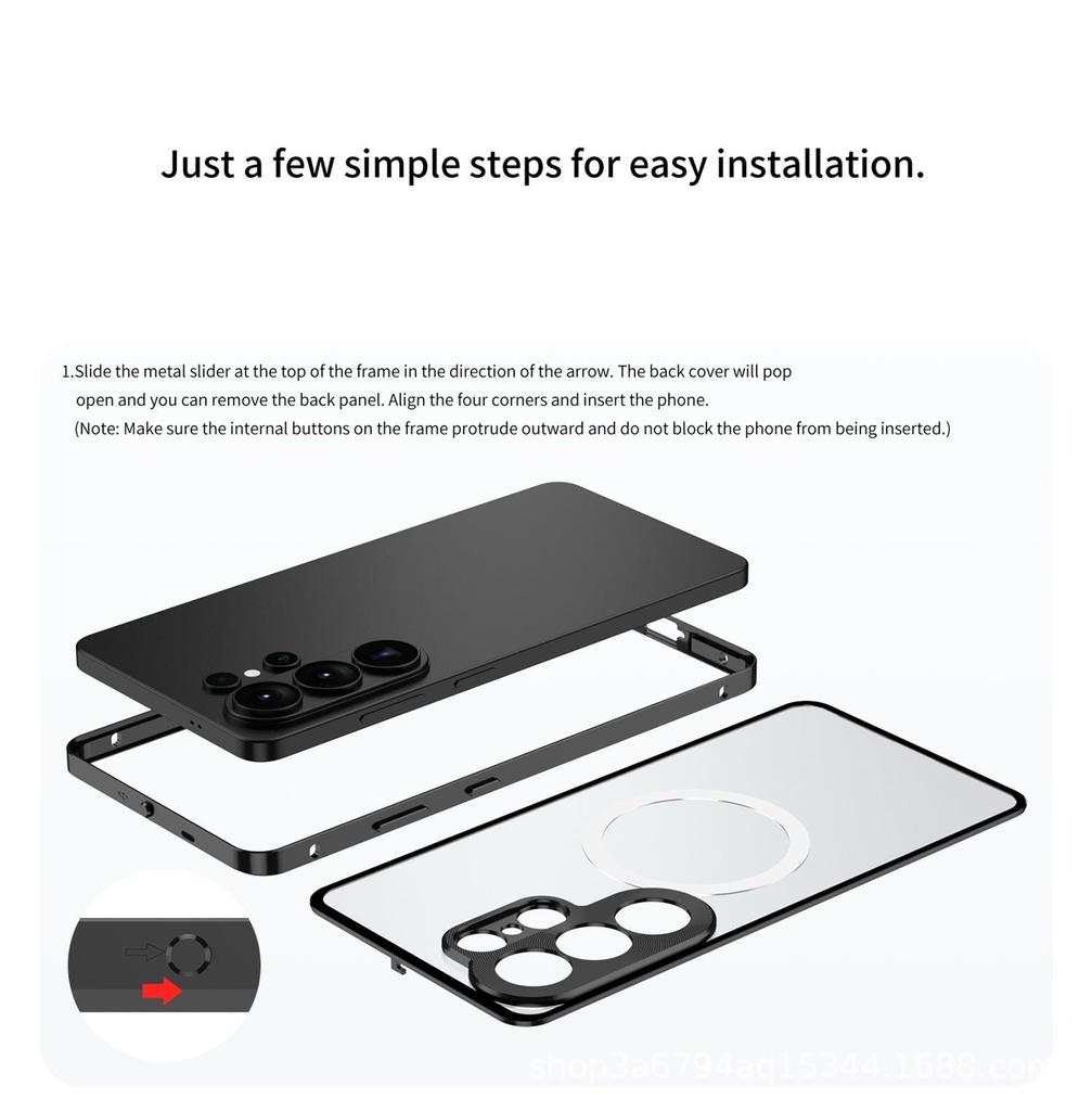Металлический чехол для телефона с пружинной застежкой для Samsung S26 Ultra, S25 Ultra, S25+ и S24+ (Односторонний, Совместимый с трансграничной передачей)