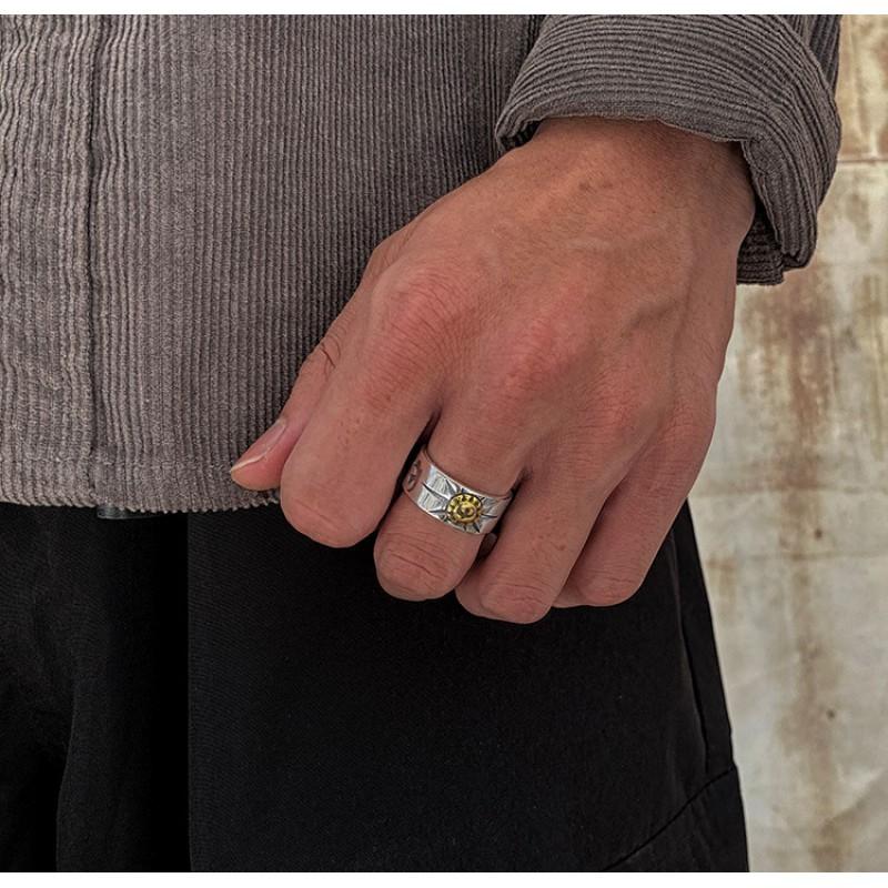 Adjustable Open Ring Men Women Sterling Geometric Eagle Totem Design Vintage Retro Style