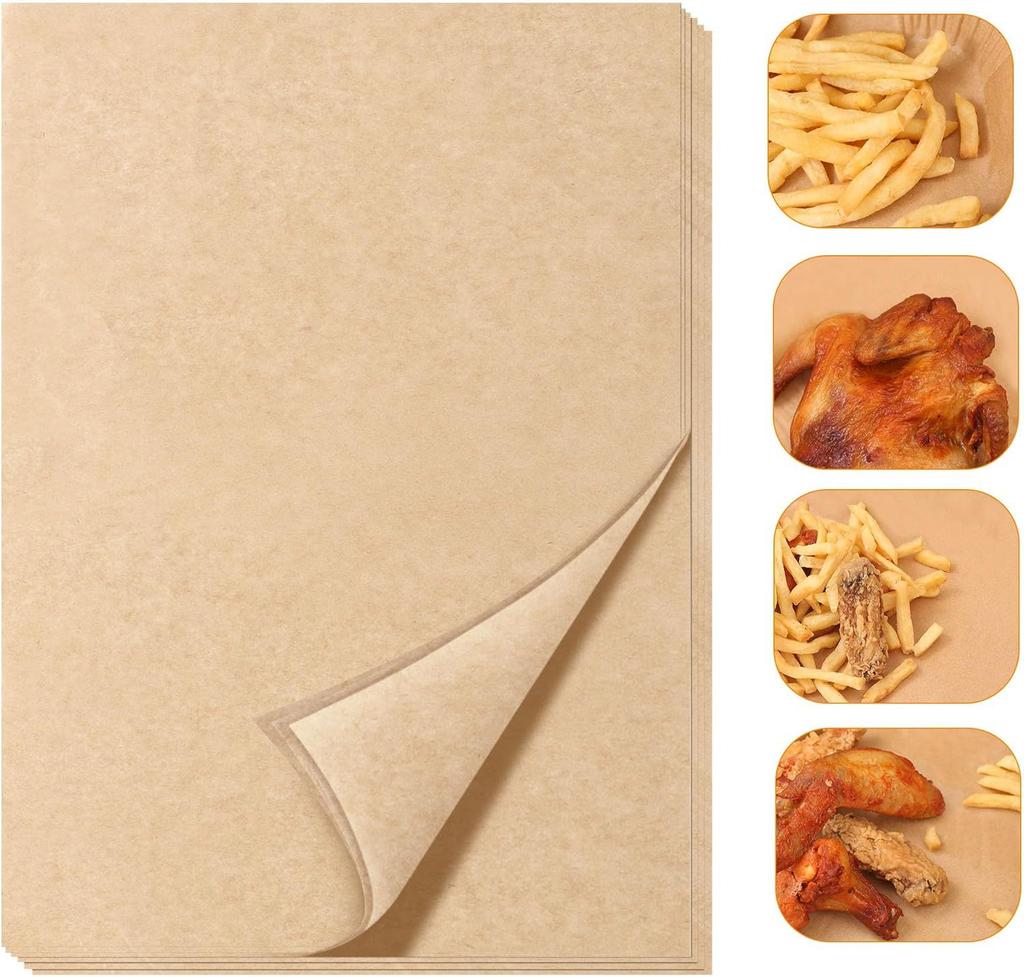 100 Pcs Paper Food Grade Baking Sheets Non-Stick Oil-Proof Baking Paper Oven Liner Sheet BBQ Pad for Baking and Barbecue Air Fryer Paper