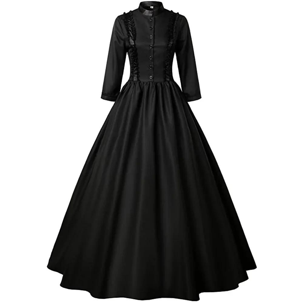 Medieval Victorian Retro Princess Cosplay Costume For Women Halloween Court Royal Gothic Elegant Vampire Bride Swing Dress