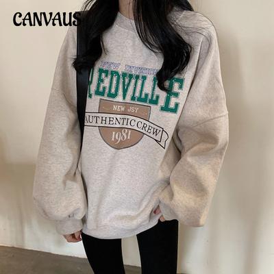 Свободный круглый вырез тонкий срез длинный рукав женский свитшот плюс размер прилив осенняя куртка топы