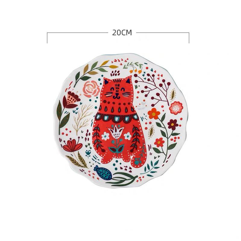 8-дюймовая скандинавская креативная тарелка с рисунком кота, керамическая посуда под глазурью, блюдо для десерта, микроволновая печь, закуска, стейк, тарелка