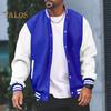 Men Baseball Jacket Stand Collar Long Sleeve Striped Patchwork Color Buttons Closure Jacket Coat with Two Side Pockets