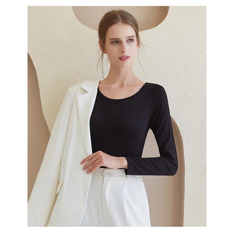 Модальная женская базовая рубашка с длинным рукавом и нагрудными вкладышами, без косточек, с интегрированной чашкой, осенне-зимняя верхняя одежда и одежда для сна