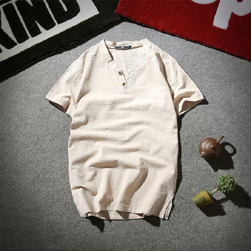 Exquisite 2018 Summer Japanese Linen Short-sleeved T-shirt For Men With Retro Appeal