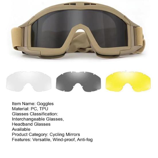 Airsoft Goggles Desert Locust Goggles Anti Fog Safety Glasses Impact Resistant Tactical Eyewear with 3 Interchangeable Lenses for Outdoor Cycling
