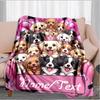 1PC Custom Name Puppy Party Pink flannel blanket versatile,all-season throw suitable for the living room,bedroom,camping,travel,and gift