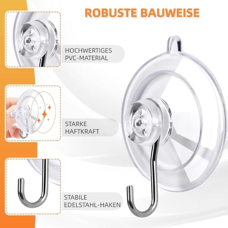 Pack Of 12 Clear PVC Suction Cup Hooks With Nonrust Steel Hooks Holds Up To 10lbs For Bathroom Kitchen Glass Tile