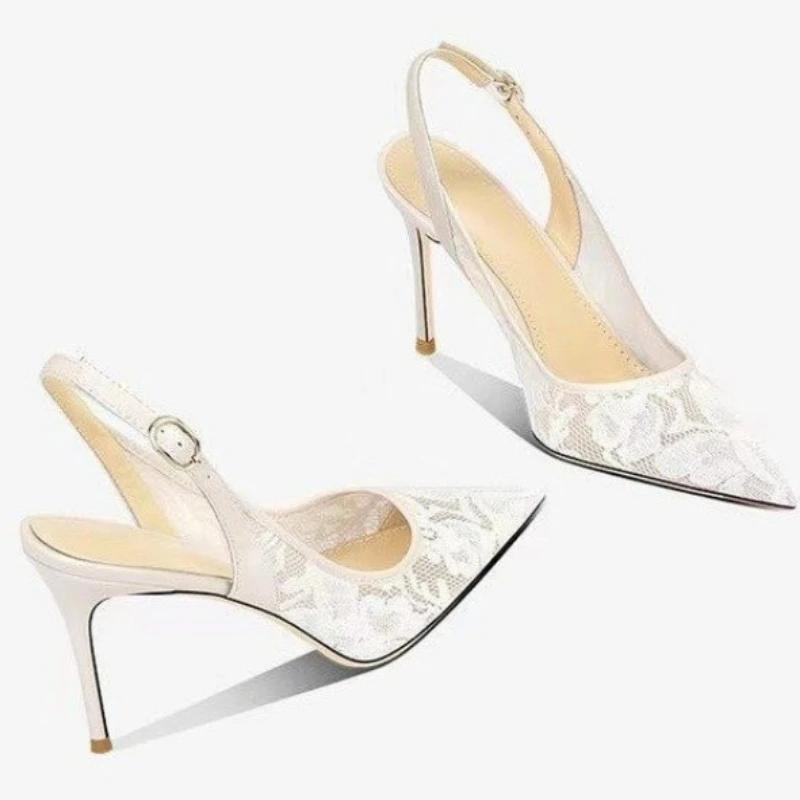 Baotou Sandals Women's Spring/Summer 2025 New Style Shallow Mouth Sexy Thin Heel High Heels Pointed Mesh Breathable Single Shoes