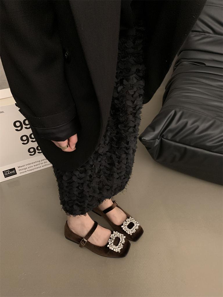 Модная женская обувь на плоской подошве для весны и осени, туфли Мэри Джейн с французскими бриллиантами, черные лоферы, женская обувь больших размеров