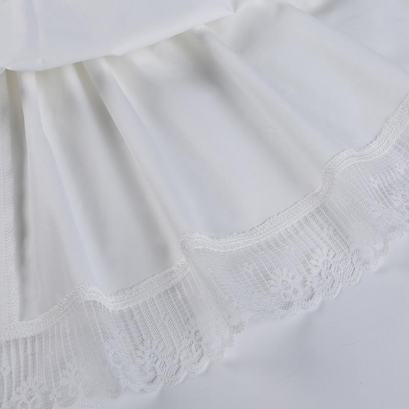 Women Fall Cute Sweet Puff Sleeve Square Collar Solid Color High Waist A-line Lace Princess Dress