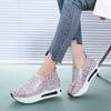 Female Wedge Shoes Sequin Mesh Breathable Shoes Women Gold Silver Platform Sneakers Women Height Increasing Wedges Shoes Casual