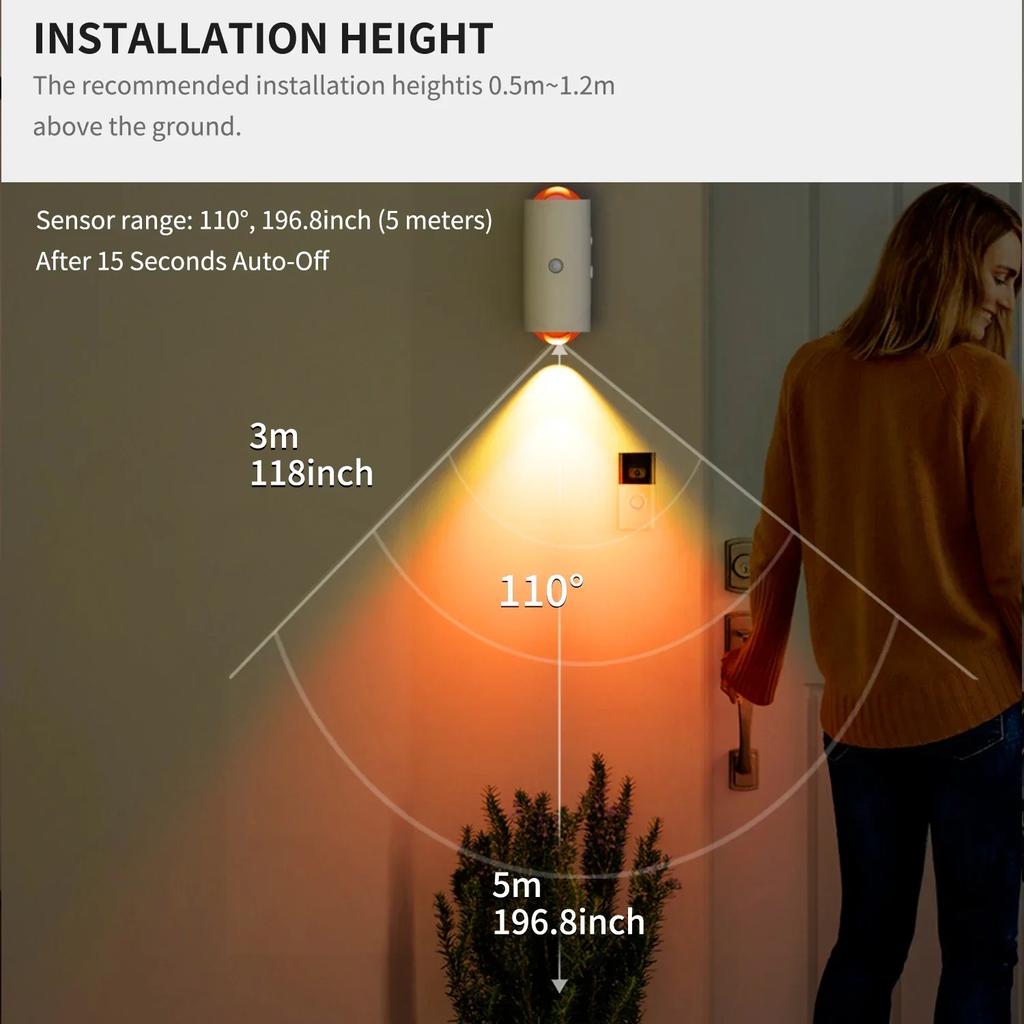 LED Night Light with Motion Sensor RGB Gradient Ambient Wall Lamp Rechargeable Dimmable Magnetic Ladder Light for Bedside Closet
