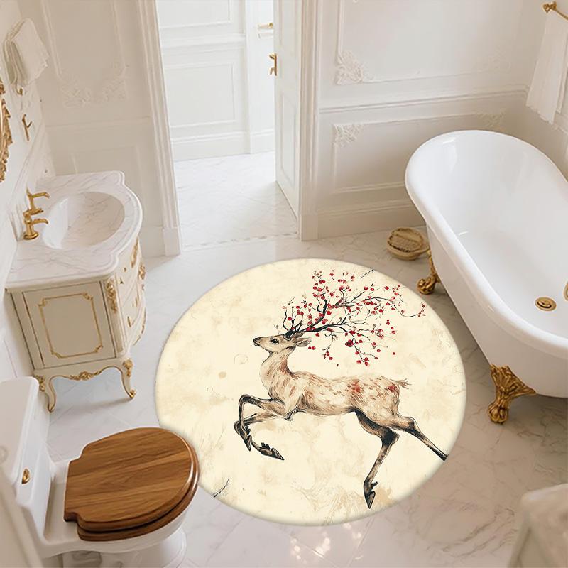 Бегущий олень, Круглый ковер, Ковер для гостиной, спальни, дивана, игровой комнаты, Декор, Нескользящий коврик для пола