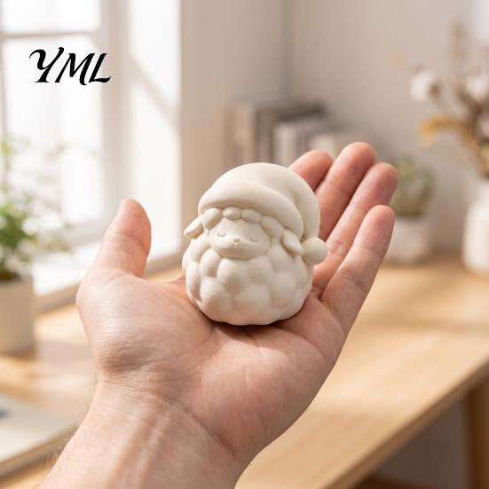 Cute Lamb Desktop Ornaments 3D Printed Good Night Sheep Figurine, Sleepy Statue with White Animal Figurines Santa Hat, DIY Paintable Decor Ornament