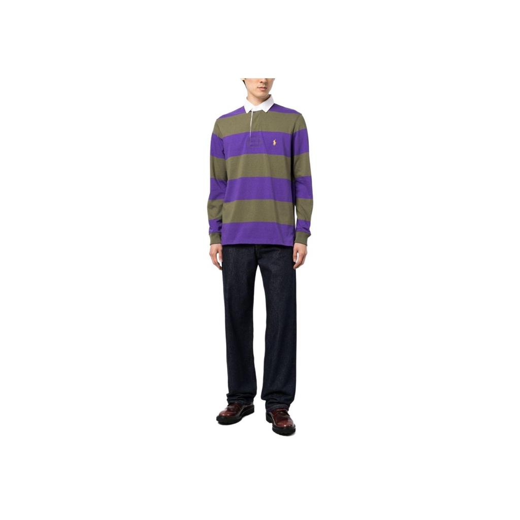 Мужская рубашка-поло Polo Ralph Lauren с полосатыми деталями Хаки 710900566-006