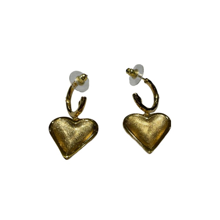 Chanel Heart Pendant Half Circle Double C Earrings Unisex Earrings Gold ABC247-B14727-NS731
