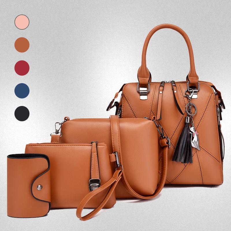 Solid Color Fringed Large-capacity Shoulder Bag Popular Fashion Portable Oblique Span Bag Splicing Bag